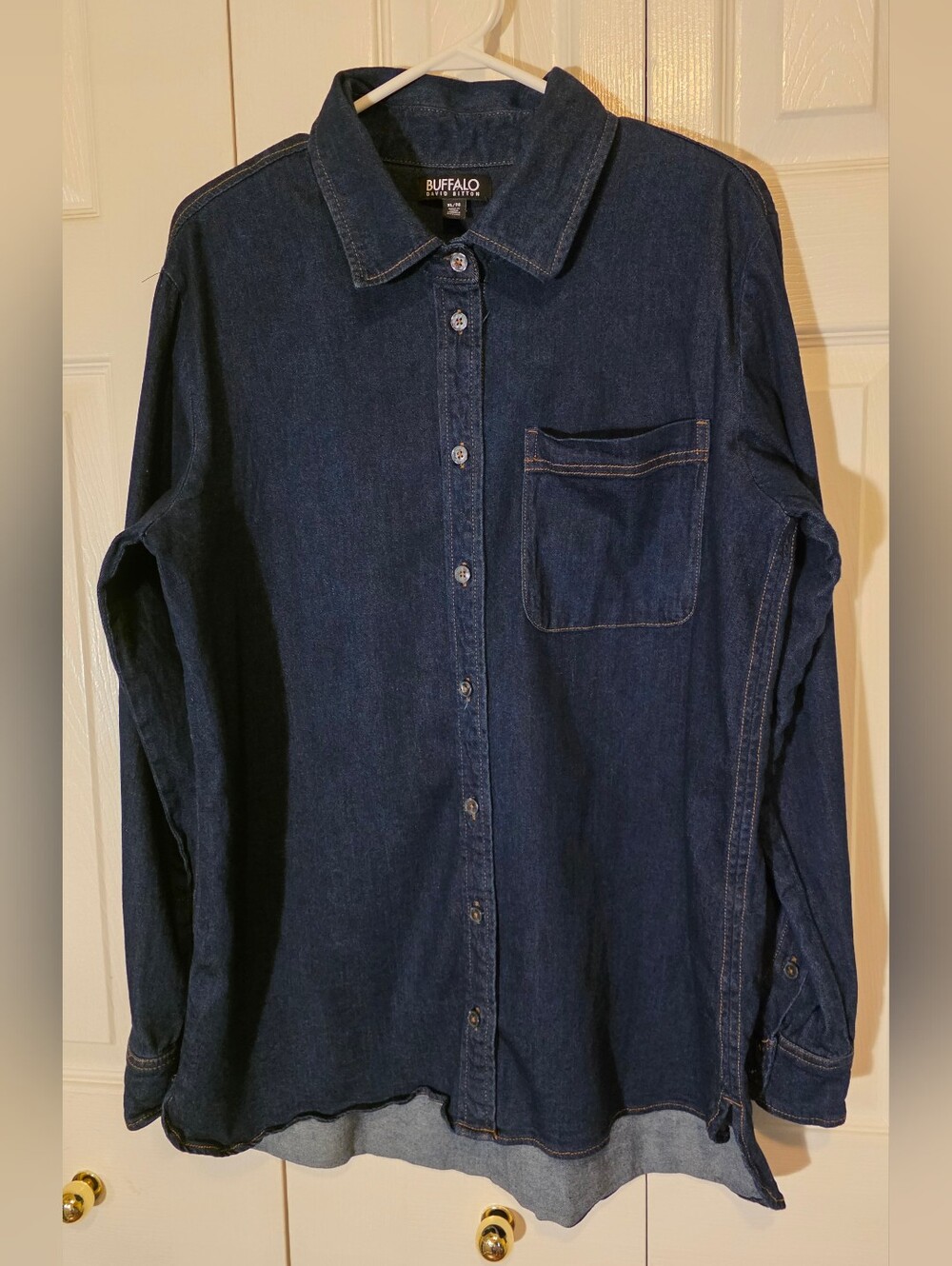 Buffalo David Bitton Dark Indigo Blue Stretch Denim Button-Down Shirt XL - Picture 3 of 10